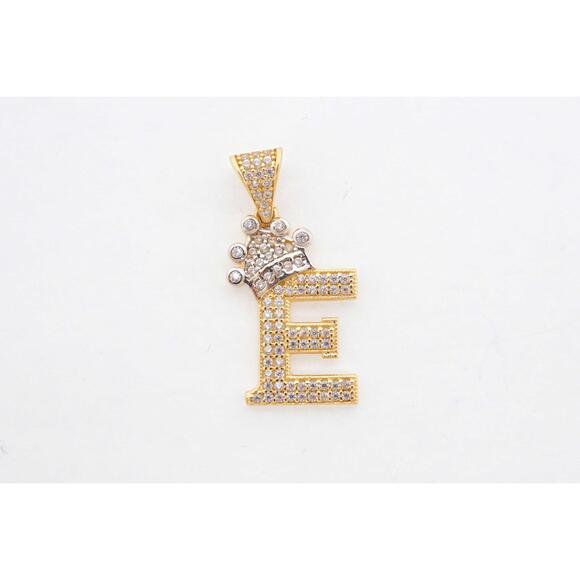 Estate Sale Fine Jewelry 14k Gold CZ Letter E Pendant Unisex 2.80g White Stone